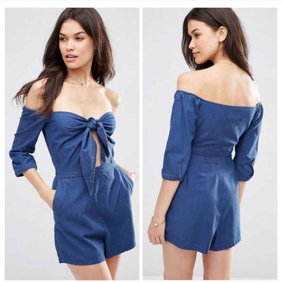 ASOS Pants - ASOS Denim off the Shoulder Romper